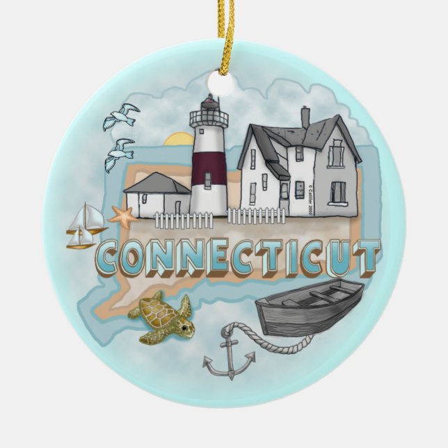 Ornamento De Cerâmica Farol de Connecticut (Frente)