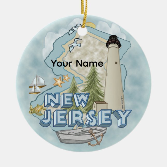 Ornamento De Cerâmica Farol de Nova Jersey (Frente)