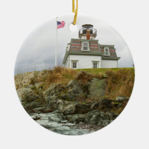 Ornamento De Cerâmica Farol Rosa