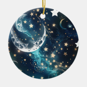 Ornamento De Cerâmica Fases da Lua Azul Gélida