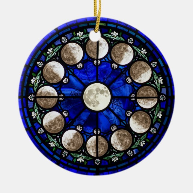 Ornamento De Cerâmica Fases da Lua Círculo de Vidro Colorido (Frente)