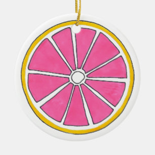 Ornamento De Cerâmica Fatia de Fruta de Citros de Toranja Rosa