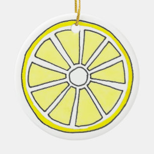 Ornamento De Cerâmica Fatia de Fruta de Limão Amarelo de Refrescimento