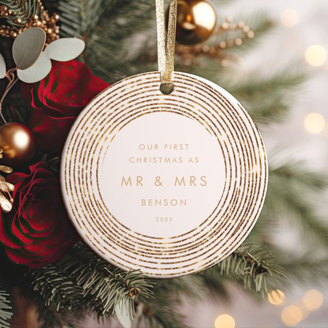 Ornamento De Cerâmica Faux Glitter Dourado Circles 1rua Marco de Natal (Criador carregado)