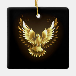 Ornamento De Cerâmica Faux Gold Foil Peace Dove em Preto