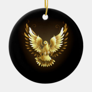 Ornamento De Cerâmica Faux Gold Foil Peace Dove em Preto