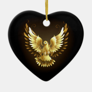 Ornamento De Cerâmica Faux Gold Foil Peace Dove em Preto