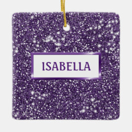 Ornamento De Cerâmica Faux Purple Glitter Textion Examinar com Nome