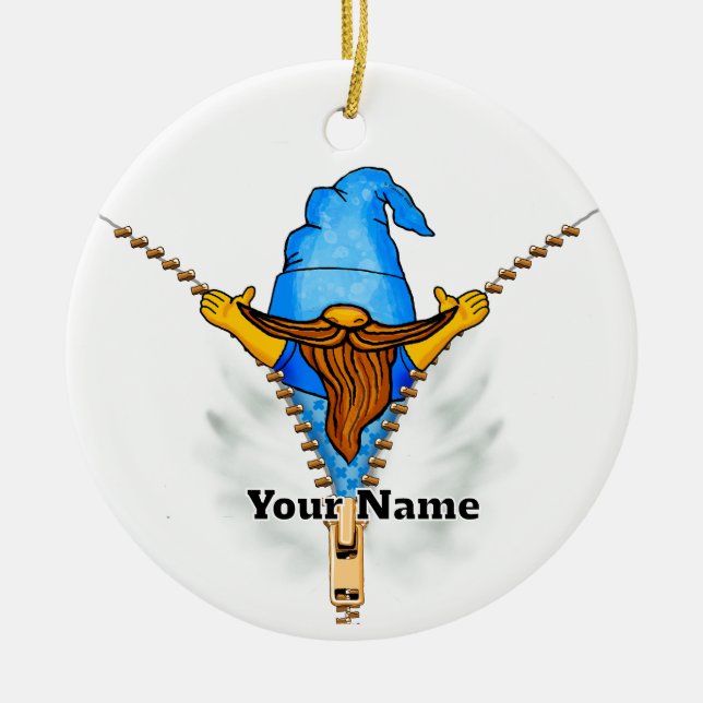 Ornamento De Cerâmica Faux Zipper Gnomo (Frente)
