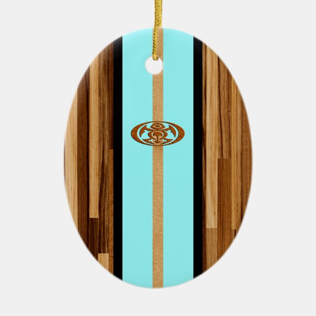 Ornamento De Cerâmica FauxWood Surfboard Engenhosa em Rocky Point no Hav (Frente)