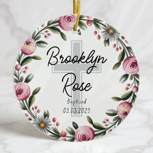 Ornamento De Cerâmica Favor personalizado do batismo de cruz