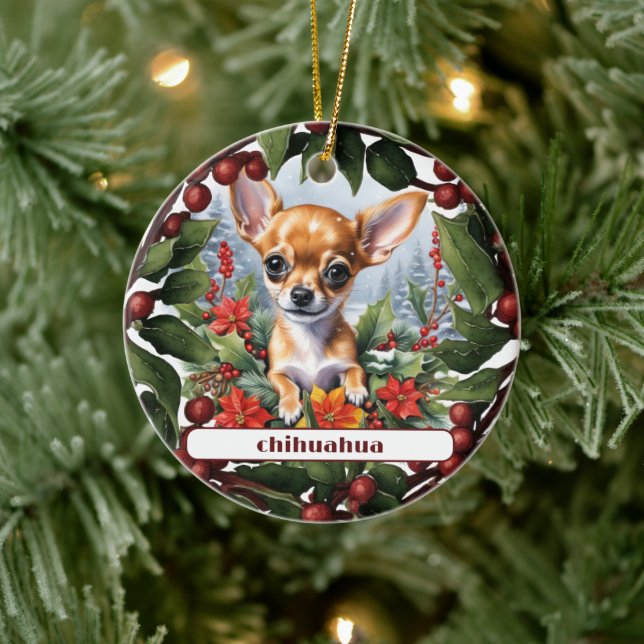 Ornamento De Cerâmica Fawn Chihuahua Puppy Feriado Joy Natal Personaliza (Árvore)