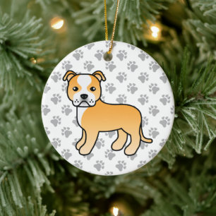 Ornamento De Cerâmica Fawn E White Staffordshire Bull Terrier Dog