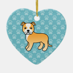 Ornamento De Cerâmica Fawn E White Staffordshire Bull Terrier Dog