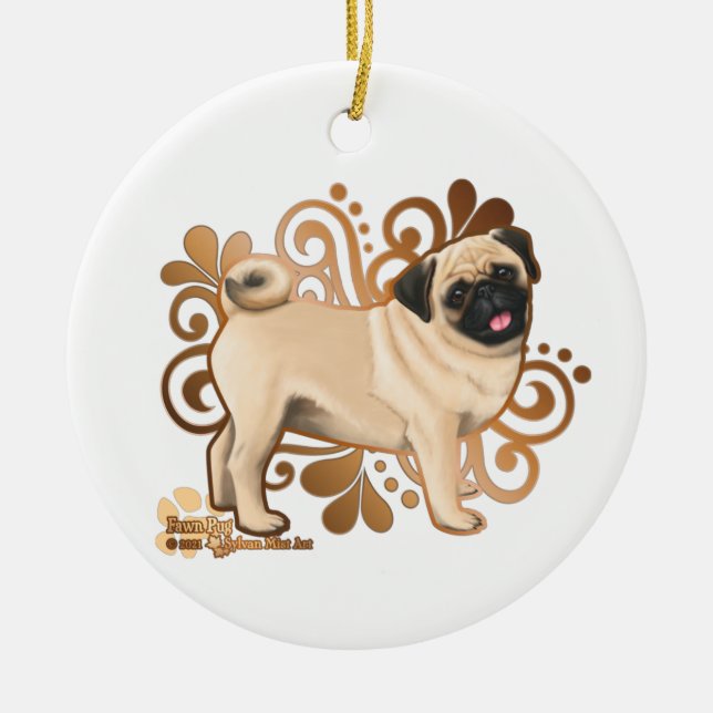 Ornamento De Cerâmica Fawn Pug (Frente)