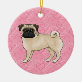 Ornamento De Cerâmica Fawn Pug Cute Mops No Memorial Pet De Corações Ros