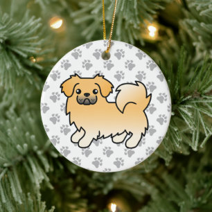 Ornamento De Cerâmica Fawn Tibetan Spaniel Cute Cartoon Dog