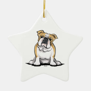 Ornamento De Cerâmica Fawn White Buldogue Sit Bonito