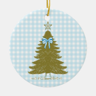 Ornamento De Cerâmica Faye and Lauren Blue Gingham Holiday Ornament