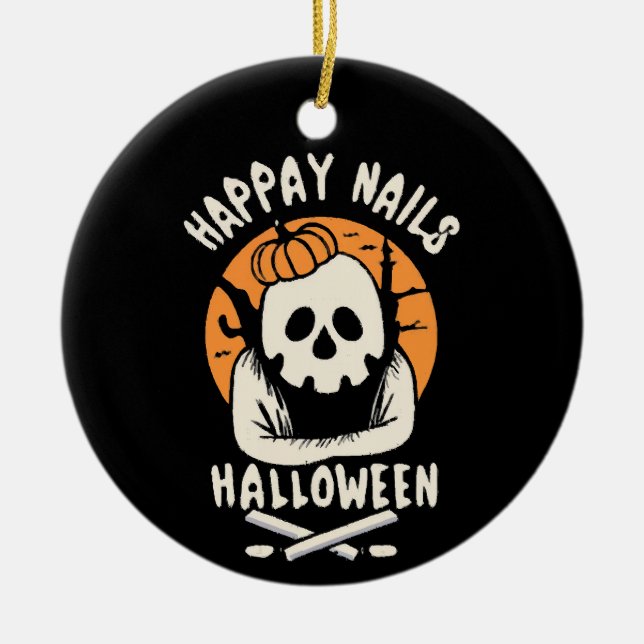 Ornamento De Cerâmica Fazendo Unhas Bootiful Halloween  (Frente)