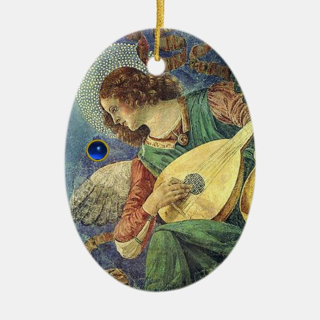 Ornamento De Cerâmica FAZER ANGEL MÚSICA NATAL PEDRA Gema Azul (Frente)