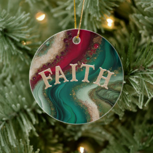 Ornamento De Cerâmica Fé de Natal Cranberry e Dourado Evergreen