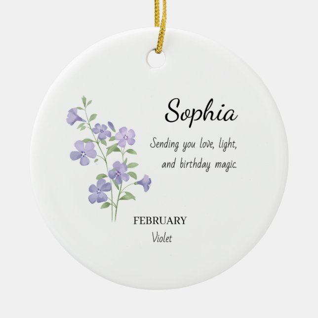 Ornamento De Cerâmica February Violet Personalized Birthday (Frente)