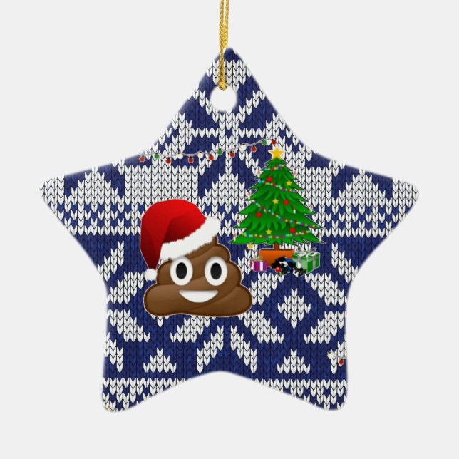 Ornamento De Cerâmica feio cocô de suéter de Natal emoji (Frente)