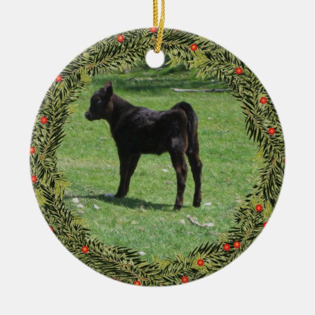 Ornamento De Cerâmica Feira de Natal Black Angus (Frente)