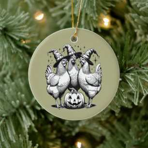 Ornamento De Cerâmica Feiticeiras de frango Dia de as Bruxas engraçado V