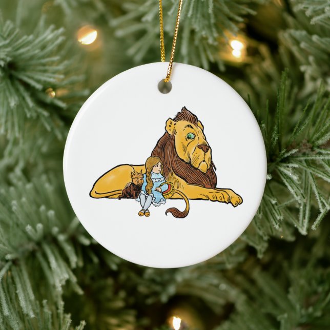 Ornamento De Cerâmica Feiticeiro de Oz, Dorothy e Toto com Leão (Árvore)