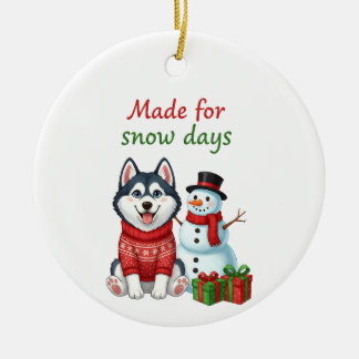 Ornamento De Cerâmica Feito para Dias de Neve Husky, Natal Husky