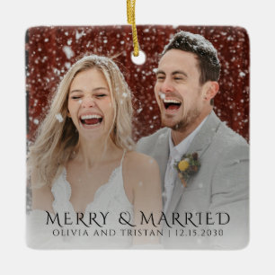 Ornamento De Cerâmica Felicidade e Casados Foto Natal