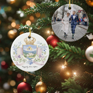 Ornamento De Cerâmica Felicidade Eterna Primeiro Natal Casado Brasão