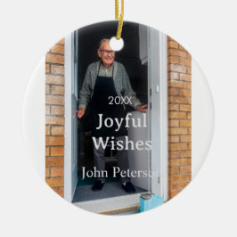 Ornamento De Cerâmica Felicidades adicionam nome foto homem feriado ano 