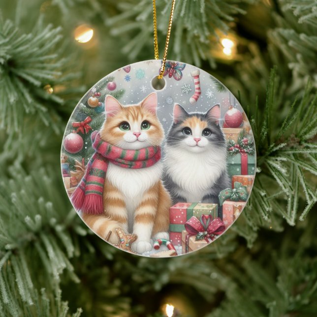 Ornamento De Cerâmica Felinos bonitos de Natal (Árvore)