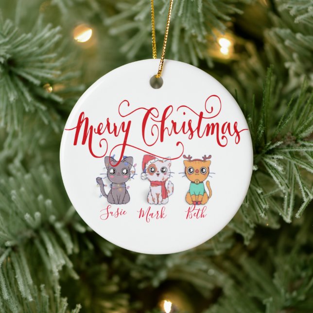 Ornamento De Cerâmica Felinos de Natal personalizados (Árvore)