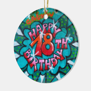 Ornamento De Cerâmica Feliz 18.º Grafite de aniversário