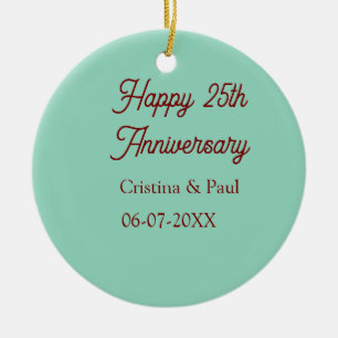Ornamento De Cerâmica Feliz 25º aniversário verde mauve pastel boho retr