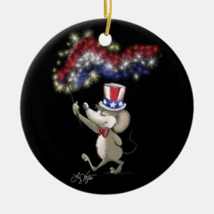 Ornamento De Cerâmica Feliz 4 de julho de Celebração Noturna de Moe
