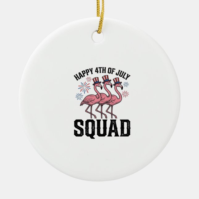 Ornamento De Cerâmica Feliz 4 de Julho Flamingo Squad Vector Design_1 (Frente)