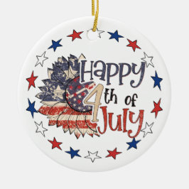 Ornamento De Cerâmica Feliz 4 de Julho Foto Personalizada