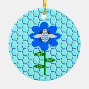 Ornamento De Cerâmica Feliz Abelha Azul Aniversário Bumblebee
