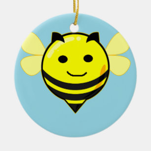 Ornamento De Cerâmica Feliz abelha em azul