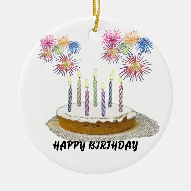 Ornamento De Cerâmica Feliz aniversário (Frente)