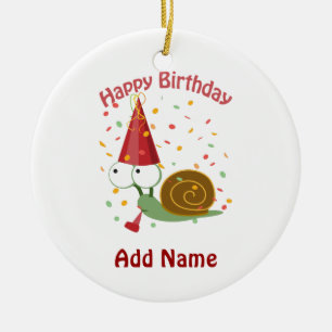 Ornamento De Cerâmica Feliz aniversário! Confetti Snail
