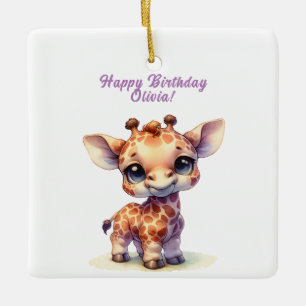 Ornamento De Cerâmica Feliz aniversário da girafa