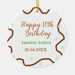 Ornamento De Cerâmica Feliz aniversário de 10 anos borda marrom pastel v