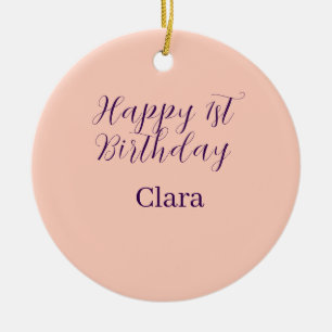 Ornamento De Cerâmica Feliz aniversário de 1 ano laranja roxo boho retrô