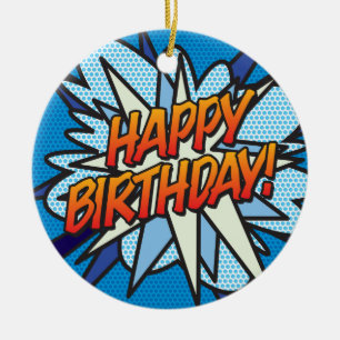 Ornamento De Cerâmica FELIZ ANIVERSÁRIO Diversão com Foto Quadrinho Retr